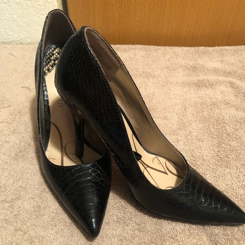 Black, Faux Snake Skin High Heels
